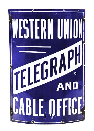 CURVED PORCELAIN WESTERN UNION SIGN.