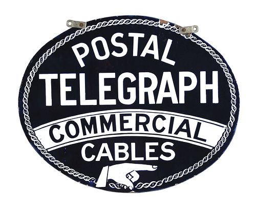 DOUBLE SIDED PORCELAIN POSTAL TELEGRAPH SIGN.