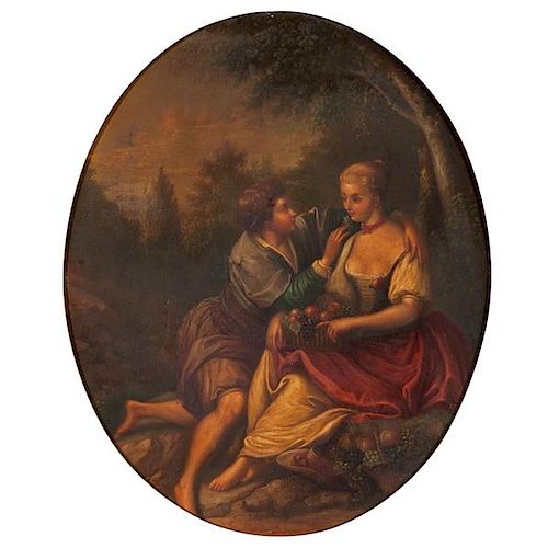 French Oil on Tin Courting Scenes 