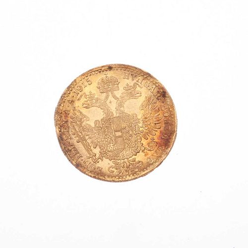 Moneda FRANC-IOS-I-D-G-AVSTRIAE-IMPERATOR en oro amarillo de 21k. Peso: 3.4 g.
