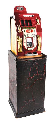 25¢ MILLS HOLE IN ONE JACKPOT SLOT MACHINE WITH STAND.