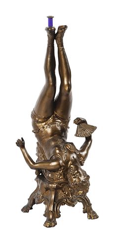 EARLY RISQUE DANCE HALL GIRL LAMP BASE.