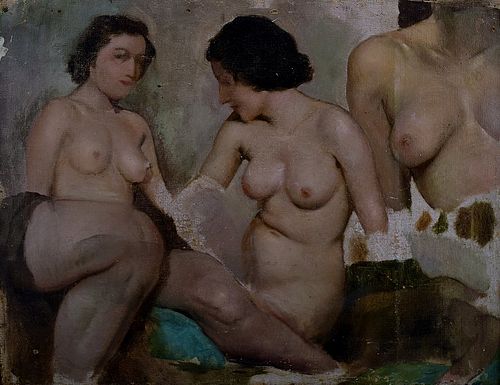 ACADEMY STUDY OF NAKED WOMEN OIL PAINTING