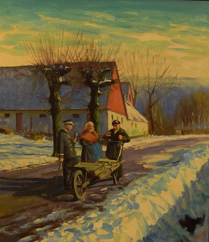 WINTER IDYLL WITH PEOPLE OIL PAINTING