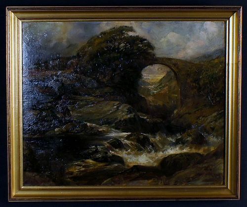  LANDSCAPE WITH WATERFALL OIL PAINTING