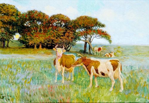 COWS ON THE FIELD OIL PAINTING