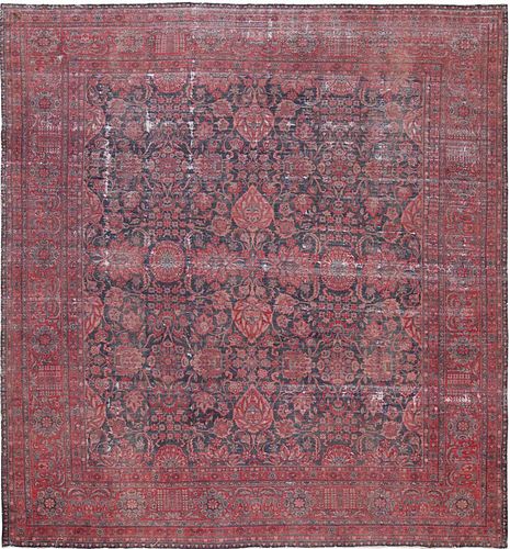 Antique Shabby Chic Persian Kerman rug - no reserve 13 ft 2 in x 12 ft (4.01 m x 3.66 m)