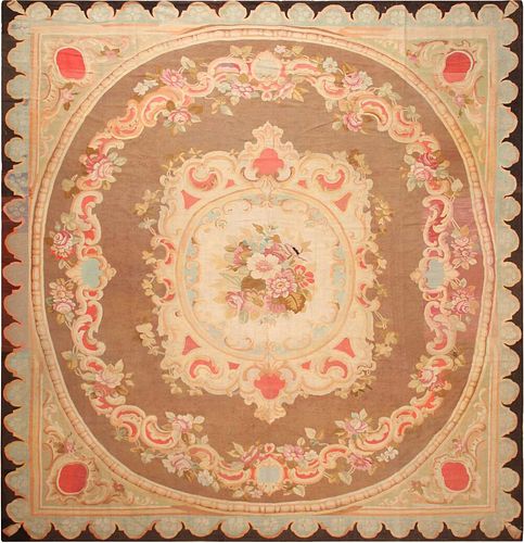 Antique French Aubusson Square Area Rug 15 ft 2 in x 14 ft 8 in (4.62 m x 4.47 m)