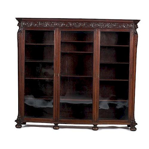 Mahogany Three-Door Bookcase with Griffin Carvings, possibly Robert Mitchell Furniture Co 