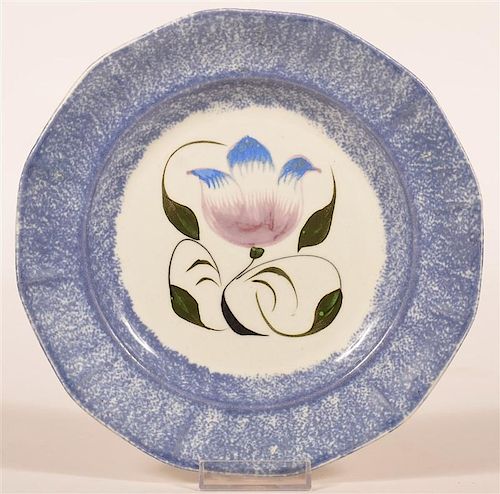 Blue Spatter Tulip Pattern Paneled Plate.
