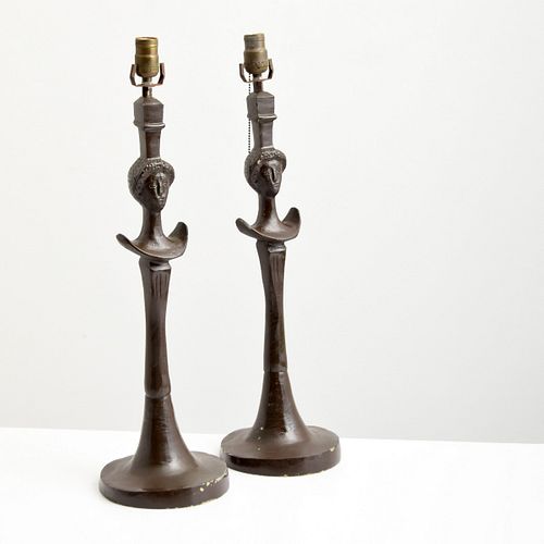 2 Diego Giacometti (After) "Tete de Femme" Table Lamps