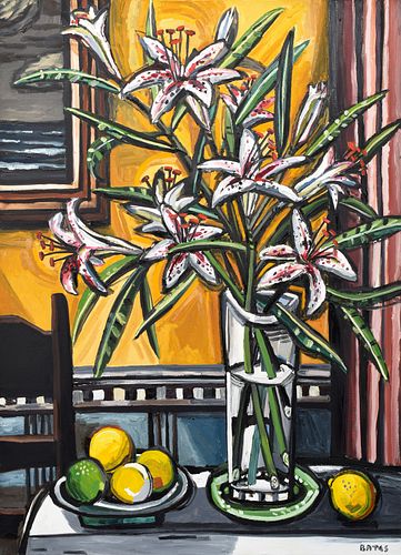 Large David Bates Painting, Floral Still Life, 72"W