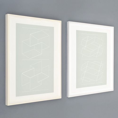 2 Joseph Albers "WEG" Line Cut Prints, Signed Editions