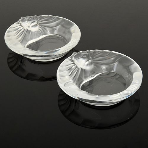 Pair of Lalique "Lion" Dishes/Ashtrays