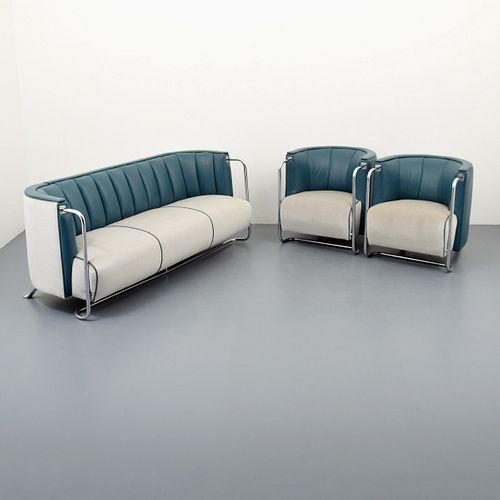 Pair of Gilbert Rohde Lounge Chairs & Sofa, Machine Age