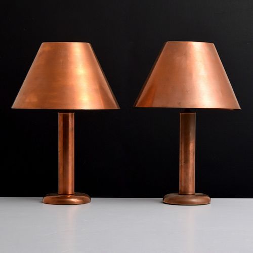 Pair of Machine Age Copper Lamps, Manner of Walter von Nessen