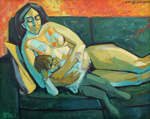 Rafael Tufino Figural Painting, Female Nude, 49"W