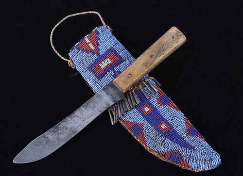 C. 1870 Hunkpapa Sioux Beaded Sheath & Trade Knife