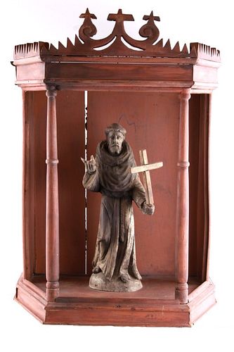 C.1800's Saint Statue In Wooden Niche