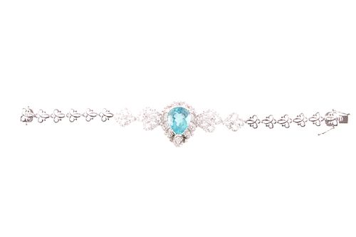 Aquamarine Diamond & 18k White Gold Bracelet