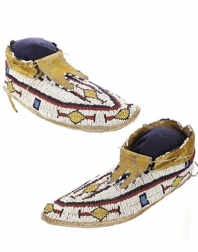 C. 1870 Northern Cheyenne Beaded Painted Moccasins
