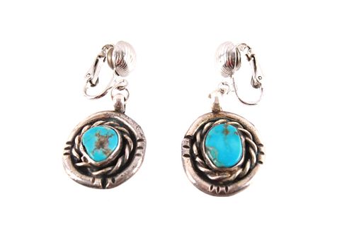 Navajo Sterling Silver Kingman Turquoise Earrings