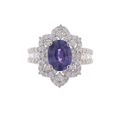 Unheated Sapphire Diamond & 18k White Gold Ring
