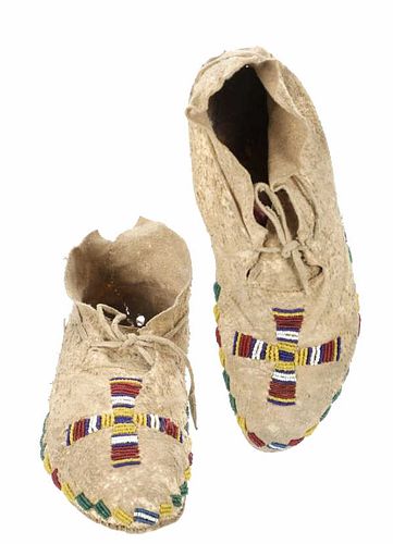 Southern Cheyenne Beaded Hide Moccasins c. 1890