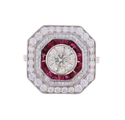 Brilliant VS Diamond & Ruby 18k White Gold Ring