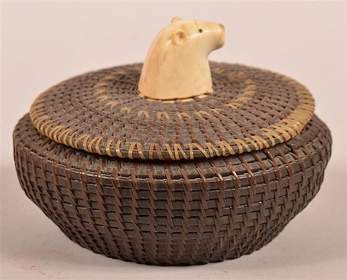 Vintage Eskimo Coiled Baleen Trinket Basket.