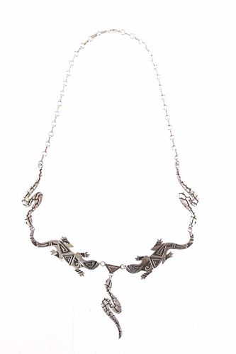 1988 Navajo Signed Silver Snake & Lizard Necklace