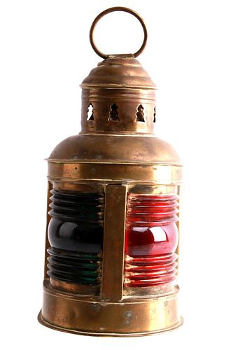 C.1930's Perko Brass Bi-Color Red & Green Lantern