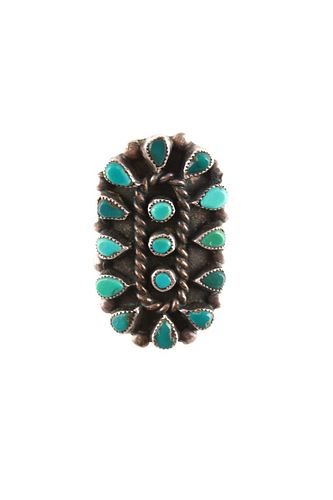 Navajo Old Pawn Petite Point Turquoise Ring 1930's