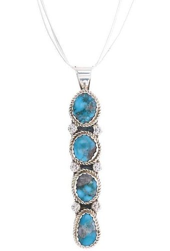 Navajo Kingman Turquoise Sterling Necklace by H.T.