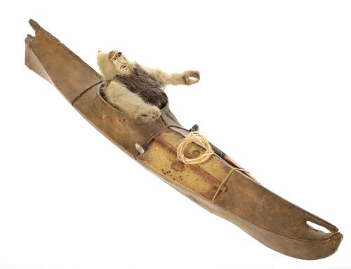 C. 1900 Eskimo Inuit Model Kayak Sealskin Covered