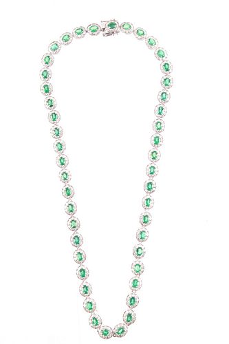 Stunning Emerald Diamond & Platinum Necklace