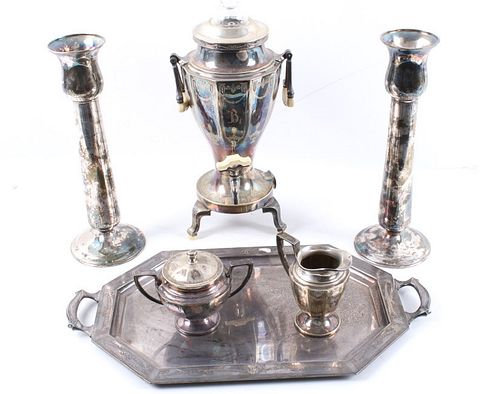 Wilcox Silver Plate Co Serving Set & Candle Sticks