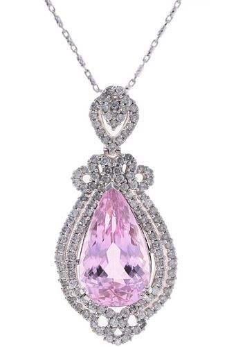 Opulent Kunzite Diamond & 14k White Gold Necklace