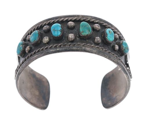 Navajo Old Pawn Silver Turquoise Bracelet c. 1920s