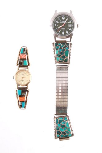Navajo & Zuni Turquoise Inlay Sterling Watch Tabs