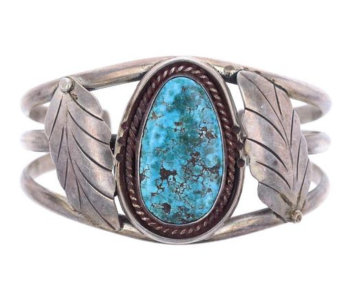 Navajo Sterling Silver Blue Gem Turquoise Bracelet