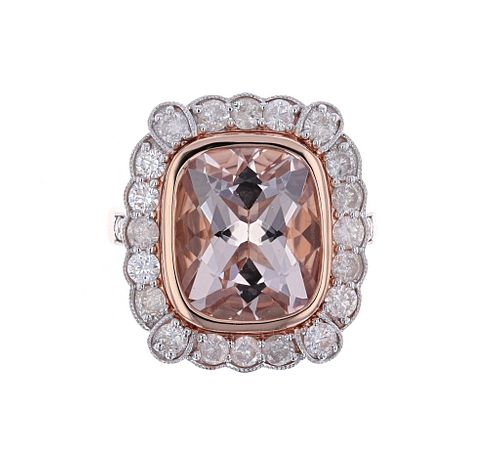 Natural Morganite Diamond & 14k Rose Gold Ring