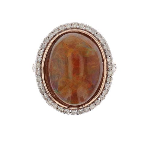 Ethiopian Opal Diamond & 14k Rose Gold Ring