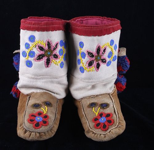 Athabascan Beaded Moccasin Boots Mid-1900