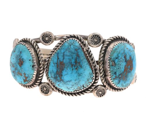 Navajo Sterling Silver Turquoise Bracelet c. 1960s