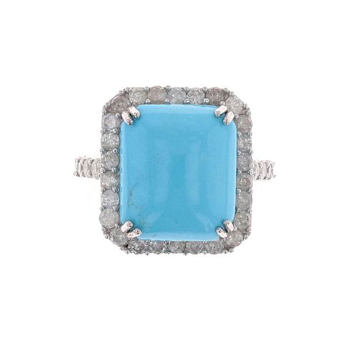 Opulent Turquoise Diamond & 14k White Gold Ring