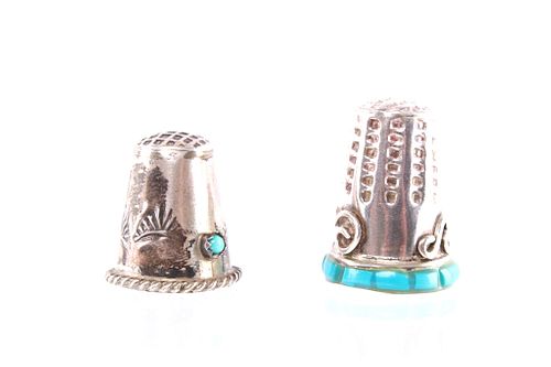 Navajo Signed Sterling Silver & Turquoise Thimbles