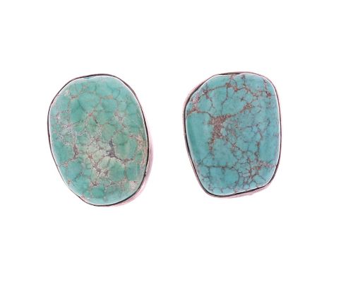 Navajo Sterling Silver Turquoise Clip On Earrings