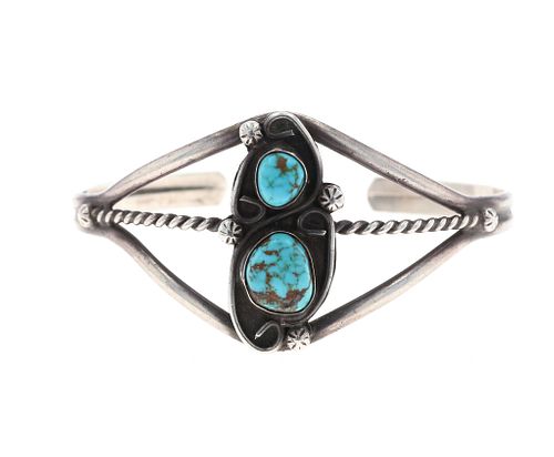 Navajo Silver Cripple Creek Turquoise Bracelet