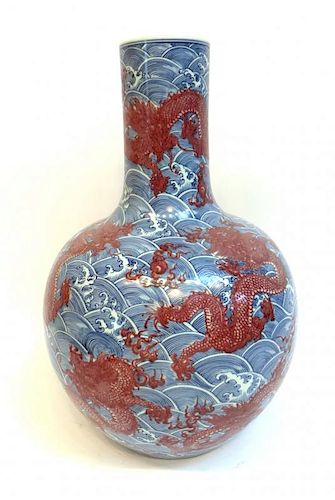 Large Red & Blue Kangxi Porcelain Vase